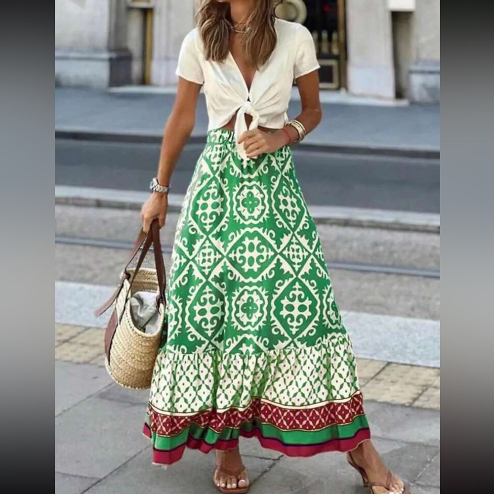 Boho floral print maxi skirt